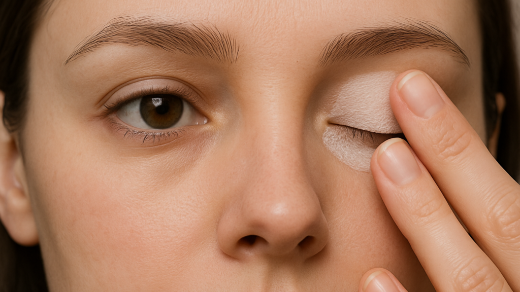 women applying eye primer with clean fingers